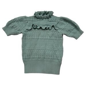 JANIE & JACK Heights Ruffle Puff Sleeve High Neck Sweater Aquifer Blue Size 3